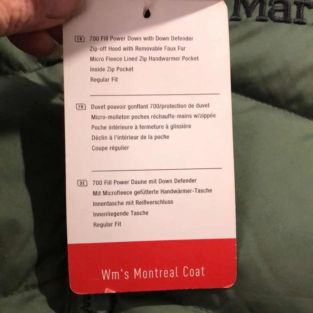 NEW Marmot Montreal Removable Faux Faux Down Long Winter Coat, Size XS, Green